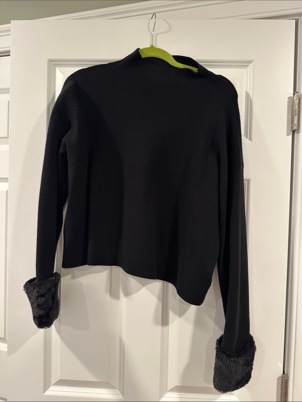 Adrienne Vittadini Black Turtleneck Sweater with Faux Fur Cuffs